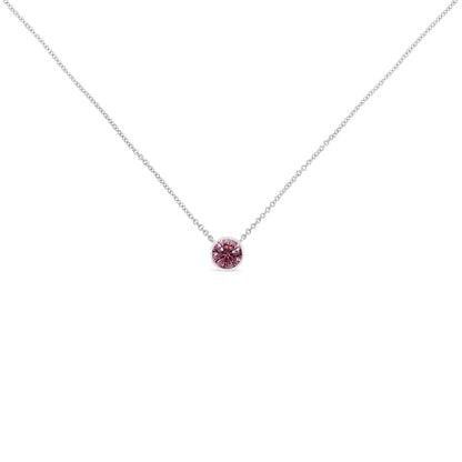 14k White Gold 1/3 Cttw Bezel Set Treated Pink Diamond Solitaire 18’’ Pendant Necklace (pink Color Vs1-vs2 Clarity)