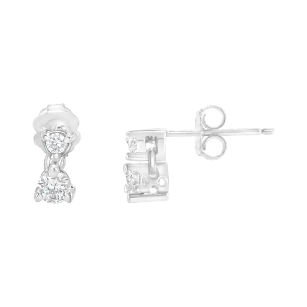 14k White Gold 1/3 Cttw Double Diamond Stud Earrings (h-i Clarity I1-i2 Color) - Fine Jewelry us Direct