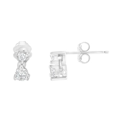 14k White Gold 1/3 Cttw Double Diamond Stud Earrings (h-i Clarity I1-i2 Color) - Fine Jewelry us Direct