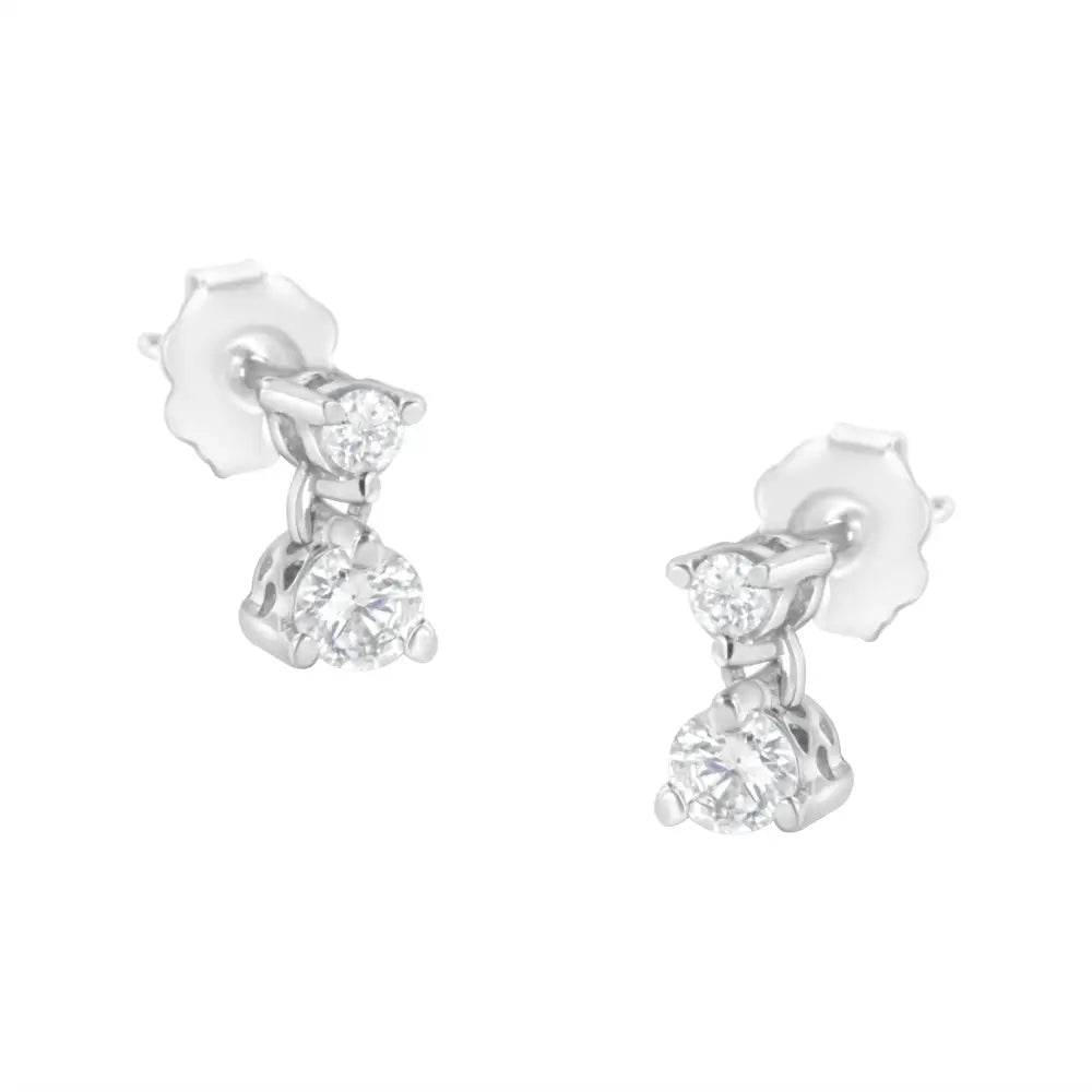 14k White Gold 1/3 Cttw Double Diamond Stud Earrings (h-i Clarity I1-i2 Color) - Fine Jewelry us Direct