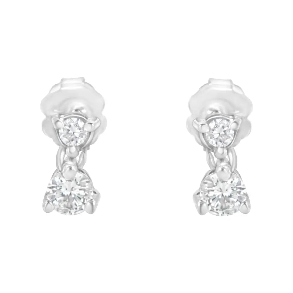 14k White Gold 1/3 Cttw Double Diamond Stud Earrings (h-i Clarity I1-i2 Color) - Fine Jewelry us Direct