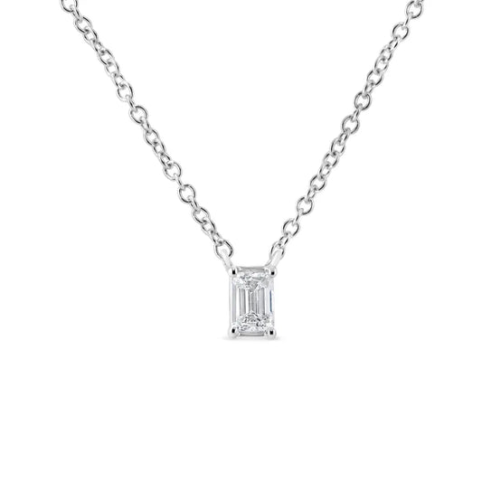 14k White Gold 1/3 Cttw Emerald Shape Solitaire Diamond 18’’ Pendant Necklace (g-h Color Vs2-si1 Clarity) - Fine