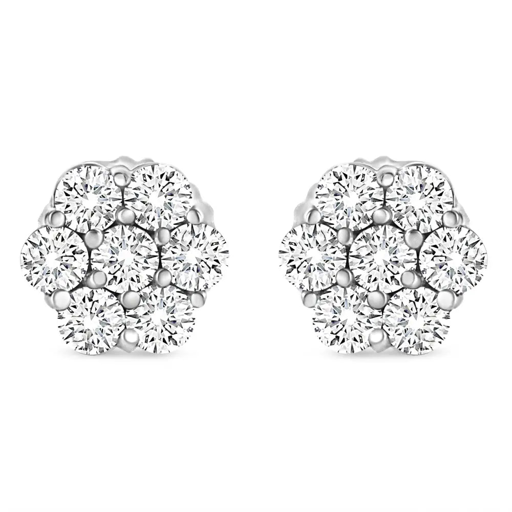 14k White Gold 1/3 Cttw Floral Cluster Diamond Stud Earrings with Screw Backs (i-j Color Si2-i1 Clarity) - Fine Jewelry