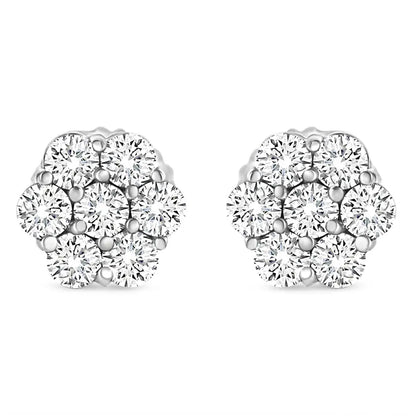 14k White Gold 1/3 Cttw Floral Cluster Diamond Stud Earrings with Screw Backs (i-j Color Si2-i1 Clarity) - Fine Jewelry