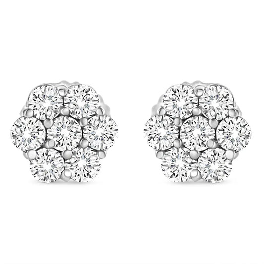 14k White Gold 1/3 Cttw Floral Cluster Diamond Stud Earrings with Screw Backs (i-j Color Si2-i1 Clarity) - Fine Jewelry