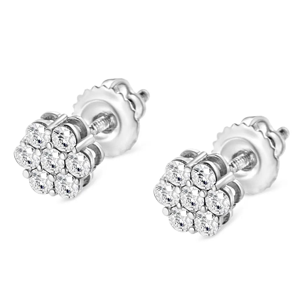 14k White Gold 1/3 Cttw Floral Cluster Diamond Stud Earrings with Screw Backs (i-j Color Si2-i1 Clarity) - Fine Jewelry