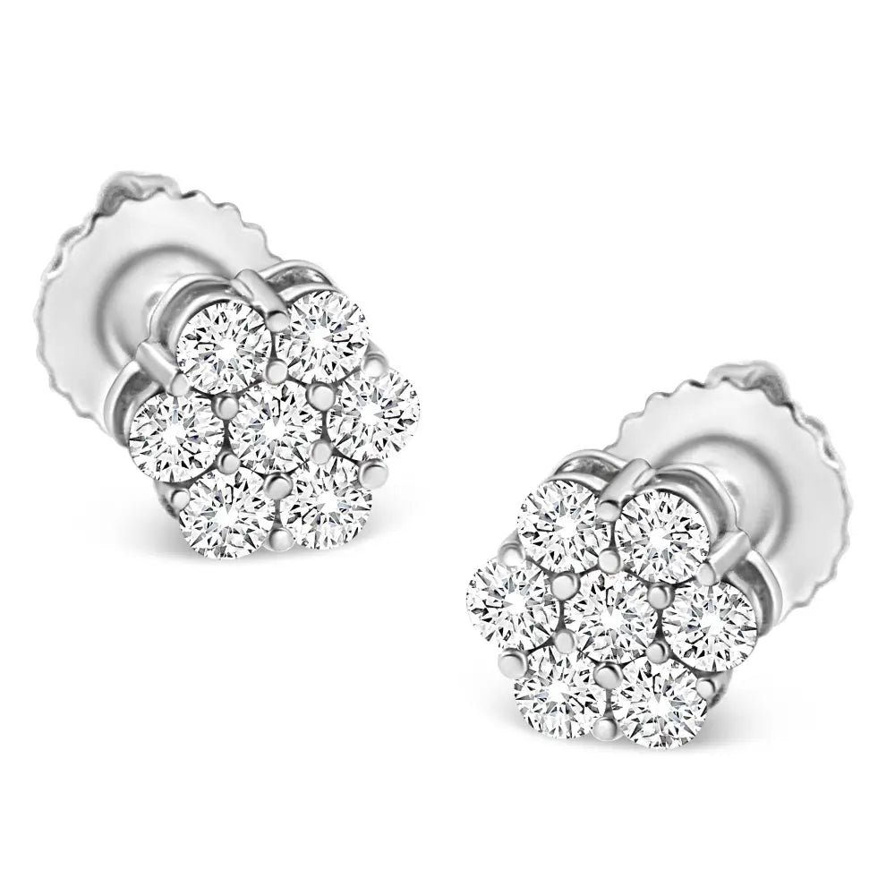 14k White Gold 1/3 Cttw Floral Cluster Diamond Stud Earrings with Screw Backs (i-j Color Si2-i1 Clarity) - Fine Jewelry