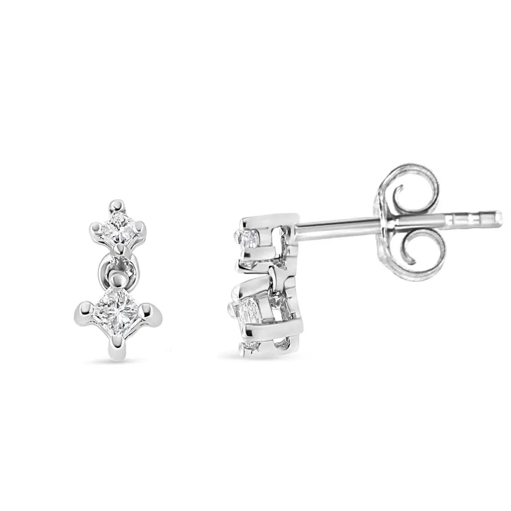 14k White Gold 1/4 Cttw 4 Prong Set Princess-cut Double Diamond Drop and Dangle Stud Earrings (i-j Color I2-i3 Clarity)