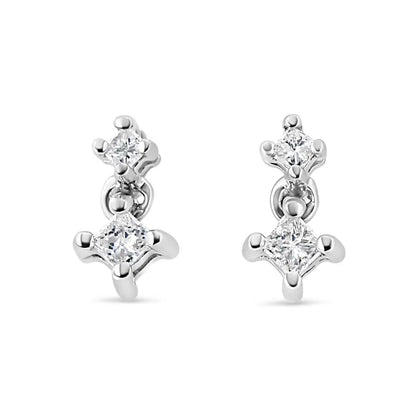 14k White Gold 1/4 Cttw 4 Prong Set Princess-cut Double Diamond Drop and Dangle Stud Earrings (i-j Color I2-i3 Clarity)