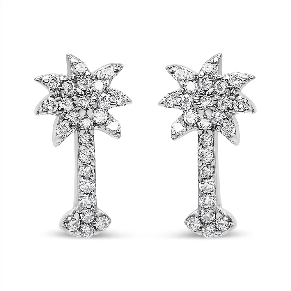 14k White Gold 1/4 Cttw Diamond Palm Tree Push Back Stud Earrings (k-l Color I1-i2 Clarity) - Fine Jewelry us Direct