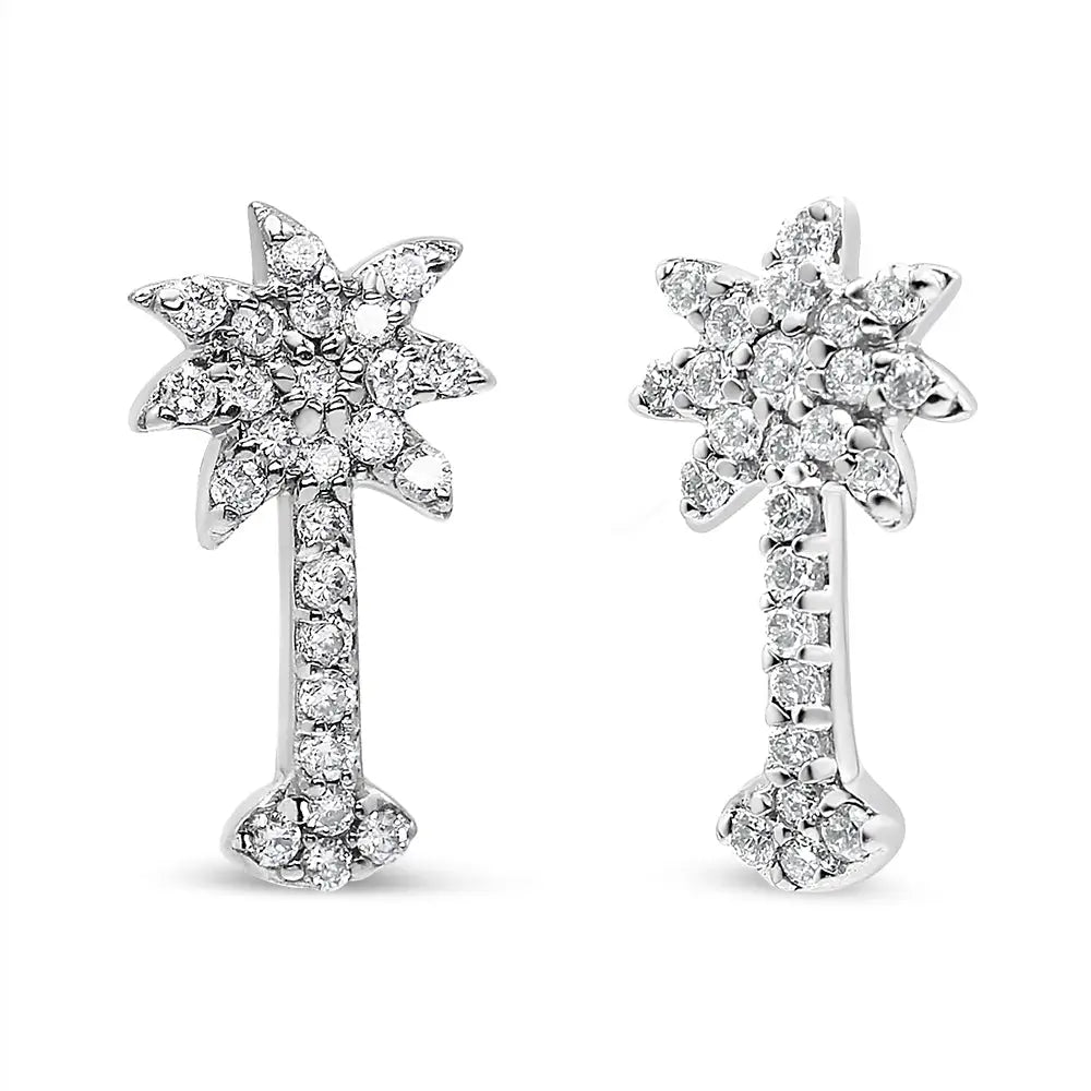 14k White Gold 1/4 Cttw Diamond Palm Tree Push Back Stud Earrings (k-l Color I1-i2 Clarity) - Fine Jewelry us Direct