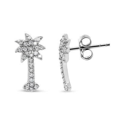 14k White Gold 1/4 Cttw Diamond Palm Tree Push Back Stud Earrings (k-l Color I1-i2 Clarity) - Fine Jewelry us Direct