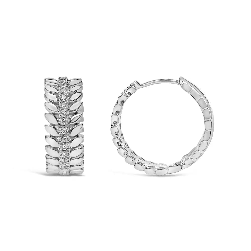 14k White Gold 1/4 Cttw Lab Grown Diamond Leafy Wreath Hoop Earrings (f-g Color Vs1-vs2 Clarity) - Fine Jewelry