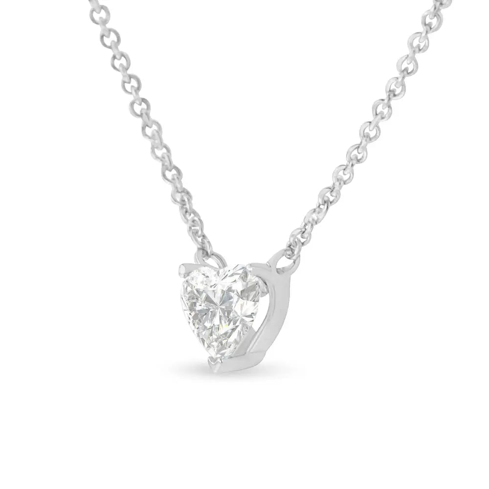 14k White Gold 1/4 Cttw Lab Grown Heart Shape Diamond Solitaire 18’’ Pendant Necklace (e-f Color Si1-si2 Clarity)