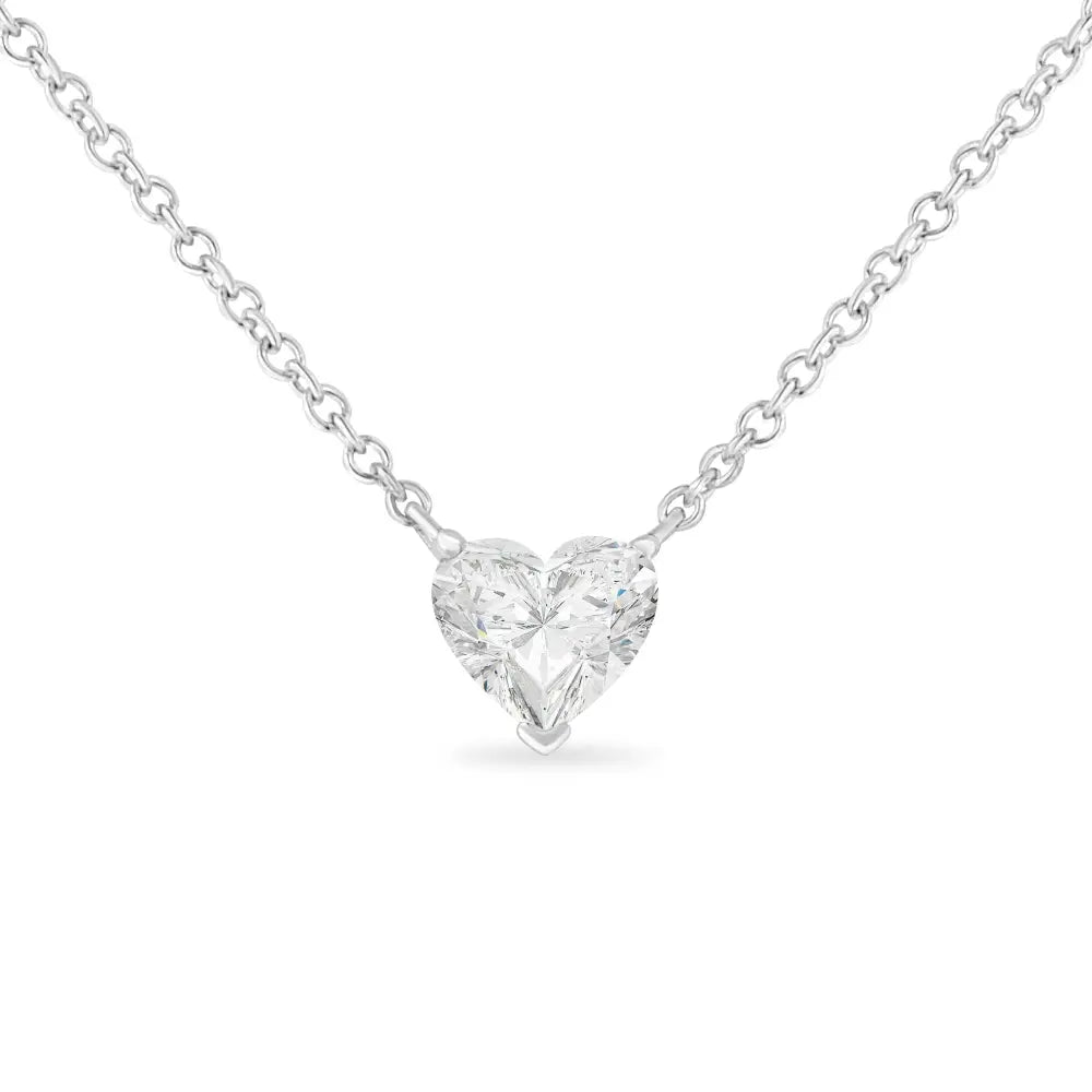 14k White Gold 1/4 Cttw Lab Grown Heart Shape Diamond Solitaire 18’’ Pendant Necklace (e-f Color Si1-si2 Clarity)