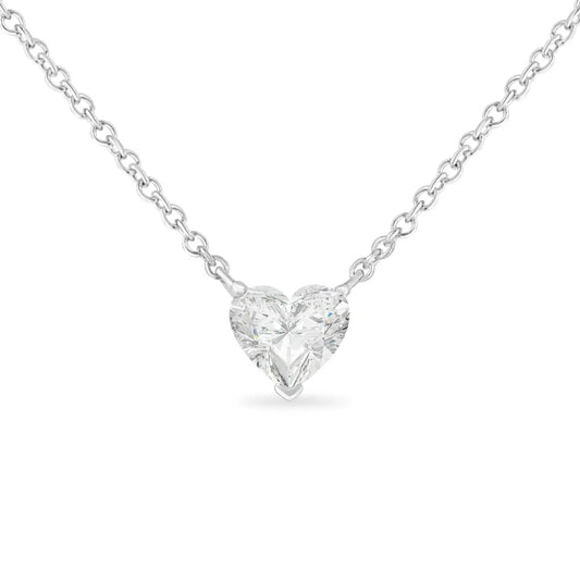 14k White Gold 1/4 Cttw Lab Grown Heart Shape Diamond Solitaire 18’’ Pendant Necklace (e-f Color Si1-si2 Clarity)