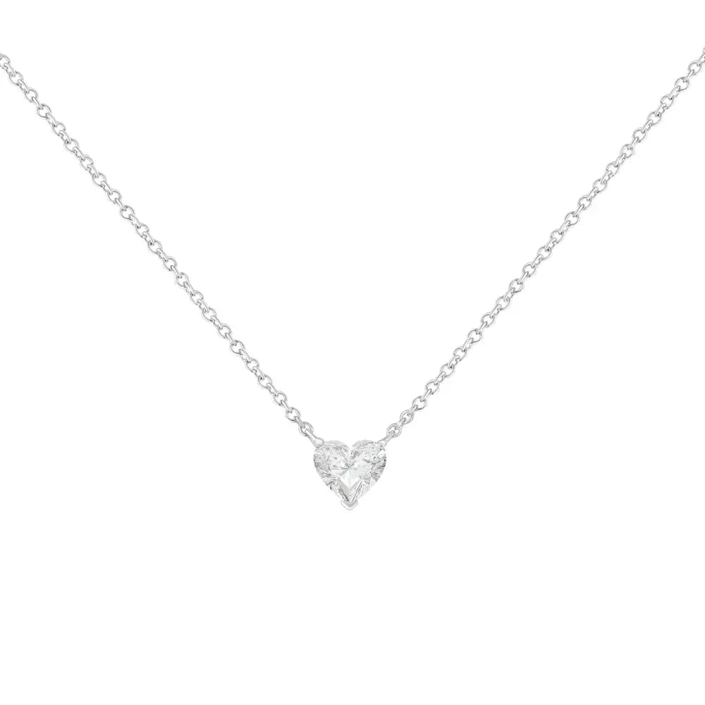 14k White Gold 1/4 Cttw Lab Grown Heart Shape Diamond Solitaire 18’’ Pendant Necklace (e-f Color Si1-si2 Clarity)