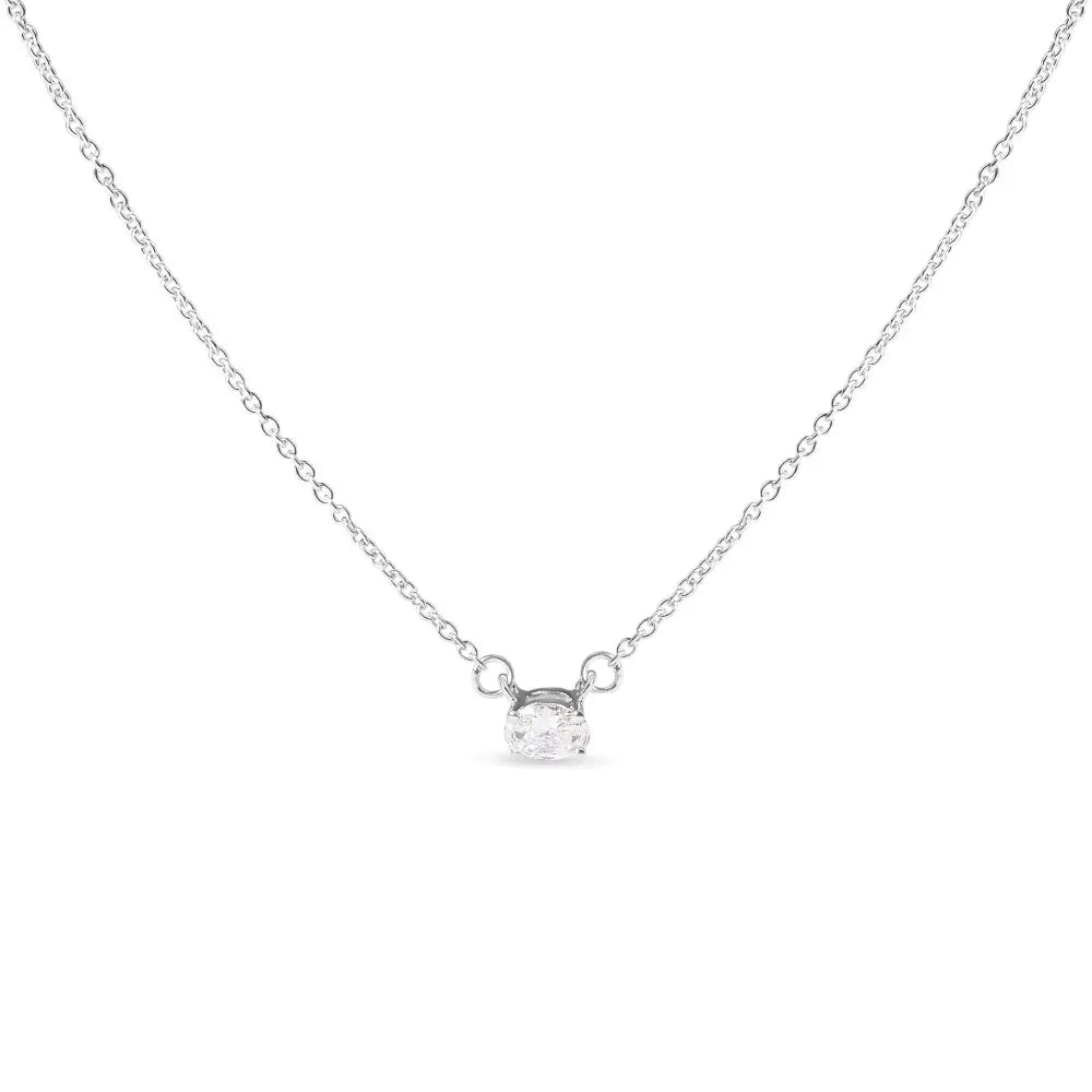 14k White Gold 1/4 Cttw Lab Grown Oval Solitaire Diamond East West 18’’ Pendant Necklace (g-h Color Vs2-si1