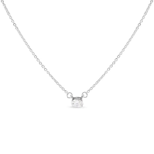 14k White Gold 1/4 Cttw Lab Grown Oval Solitaire Diamond East West 18’’ Pendant Necklace (g-h Color Vs2-si1