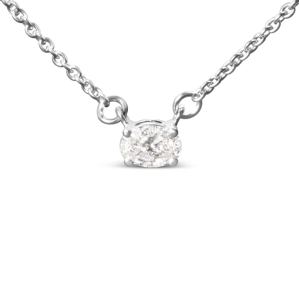 14k White Gold 1/4 Cttw Lab Grown Oval Solitaire Diamond East West 18’’ Pendant Necklace (g-h Color Vs2-si1