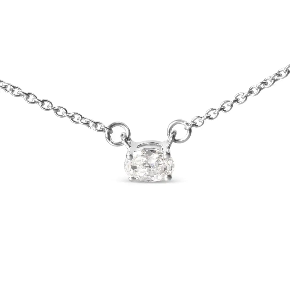 14k White Gold 1/4 Cttw Lab Grown Oval Solitaire Diamond East West 18’’ Pendant Necklace (g-h Color Vs2-si1