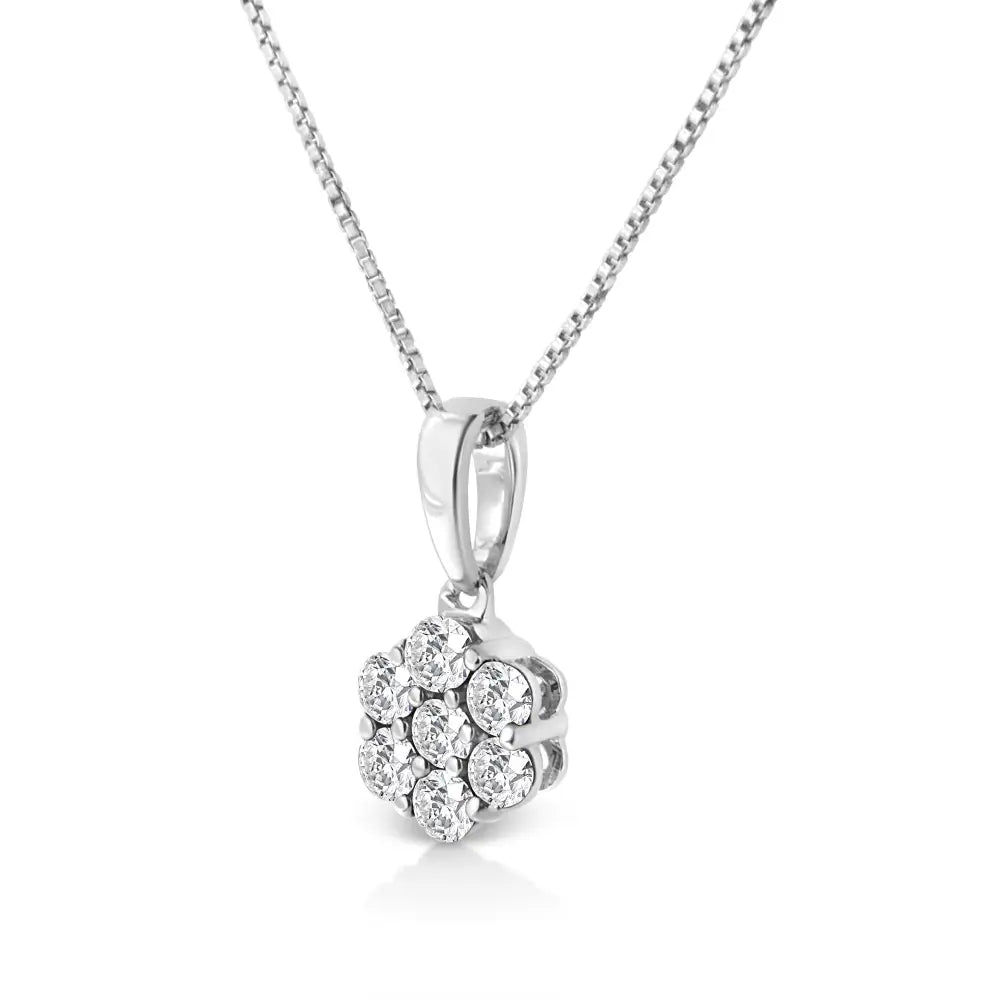 14k White Gold 1/4 Cttw Lab Grown Round Diamond Floral Cluster Pendant 18’’ Necklace (f-g Color Si1-si2 Clarity)