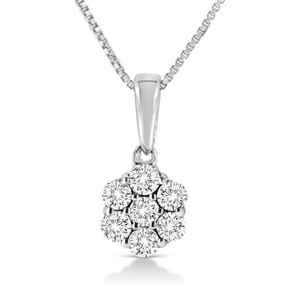 14k White Gold 1/4 Cttw Lab Grown Round Diamond Floral Cluster Pendant 18’’ Necklace (f-g Color Si1-si2 Clarity)