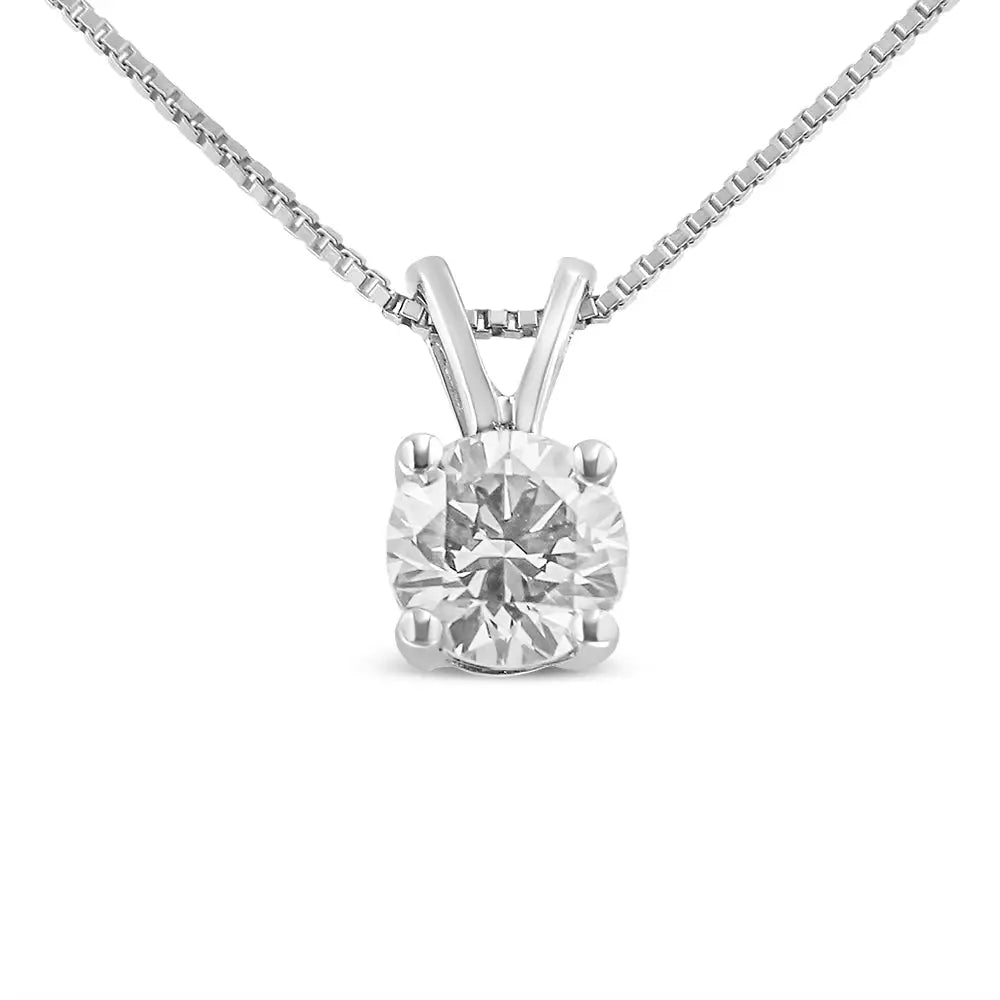 14k White Gold 1/4 Cttw Round Brilliant Cut Lab Grown Diamond 4-prong Solitaire Pendant Necklace - Fine Jewelry