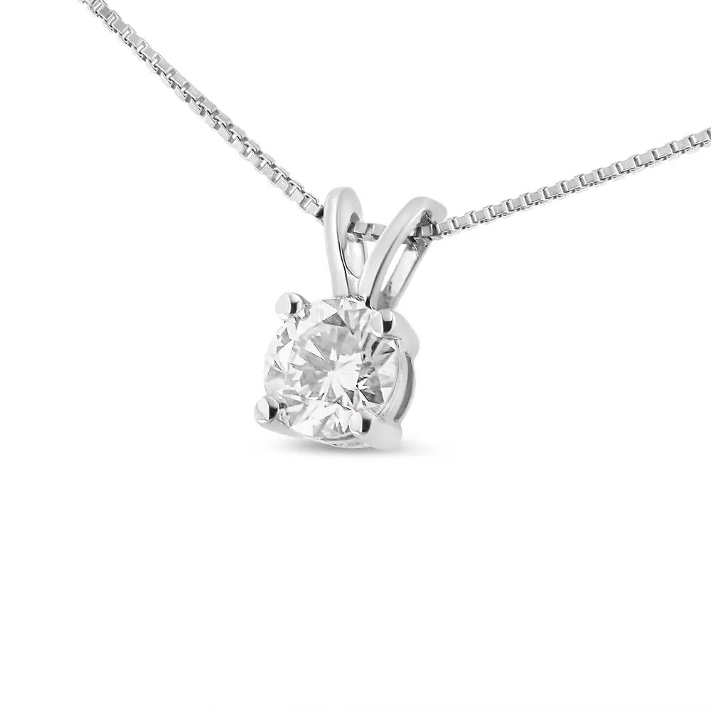 14k White Gold 1/4 Cttw Round Brilliant Cut Lab Grown Diamond 4-prong Solitaire Pendant Necklace - Fine Jewelry