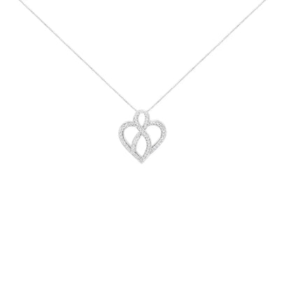 14k White Gold 1/4 Cttw Round Cut Diamond Heart and Ribbon Center Pendant Necklace (h-i I1-i2) - Fine Jewelry us Direct