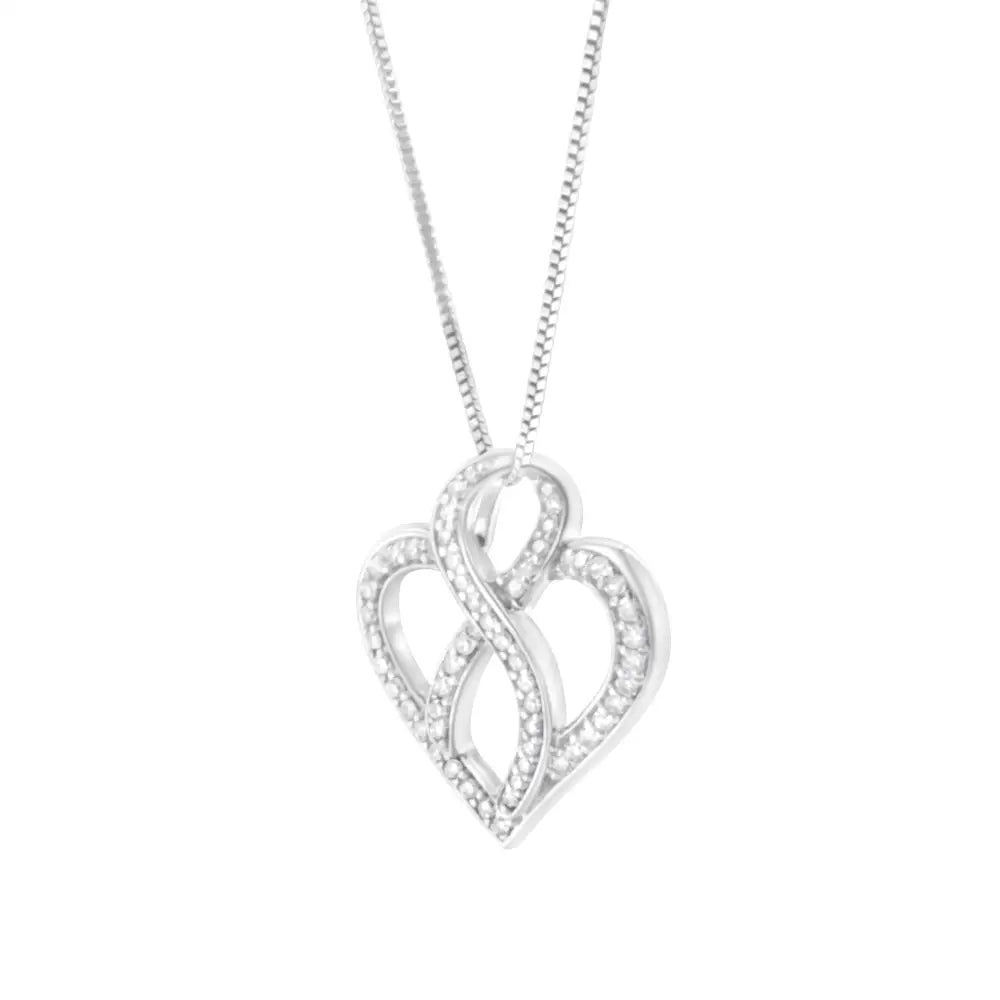 14k White Gold 1/4 Cttw Round Cut Diamond Heart and Ribbon Center Pendant Necklace (h-i I1-i2) - Fine Jewelry us Direct