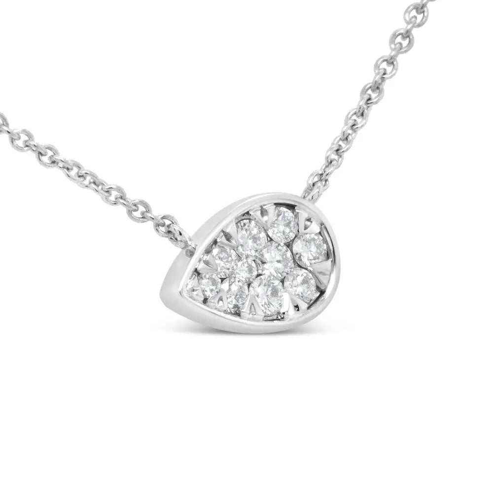 14k White Gold 1/4 Cttw Round Diamond Composite Teardrop Shape 18’’ Pendant Necklace - (g-h Color Si2-i1 Clarity)