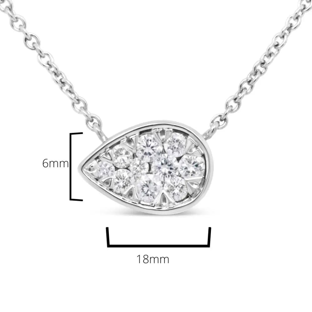 14k White Gold 1/4 Cttw Round Diamond Composite Teardrop Shape 18’’ Pendant Necklace - (g-h Color Si2-i1 Clarity)