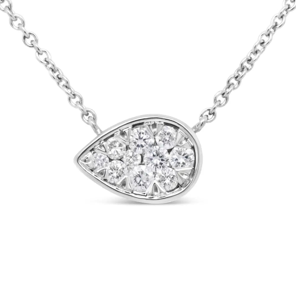 14k White Gold 1/4 Cttw Round Diamond Composite Teardrop Shape 18’’ Pendant Necklace - (g-h Color Si2-i1 Clarity)