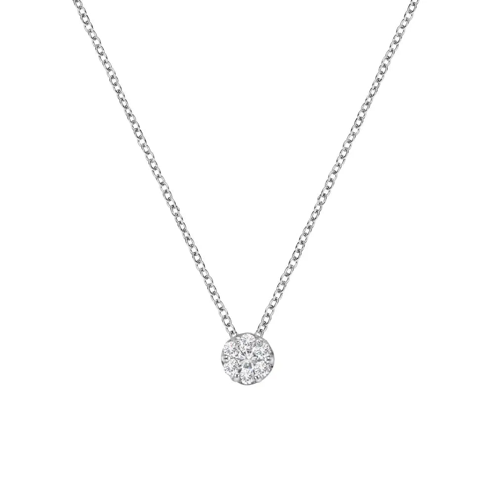 14k White Gold 1/4 Cttw Shared Prong Set Round-ct Diamond 7 Stone Floral Cluster 18’’ Pendant Necklace (h-i Color