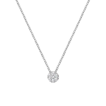 14k White Gold 1/4 Cttw Shared Prong Set Round-ct Diamond 7 Stone Floral Cluster 18’’ Pendant Necklace (h-i Color