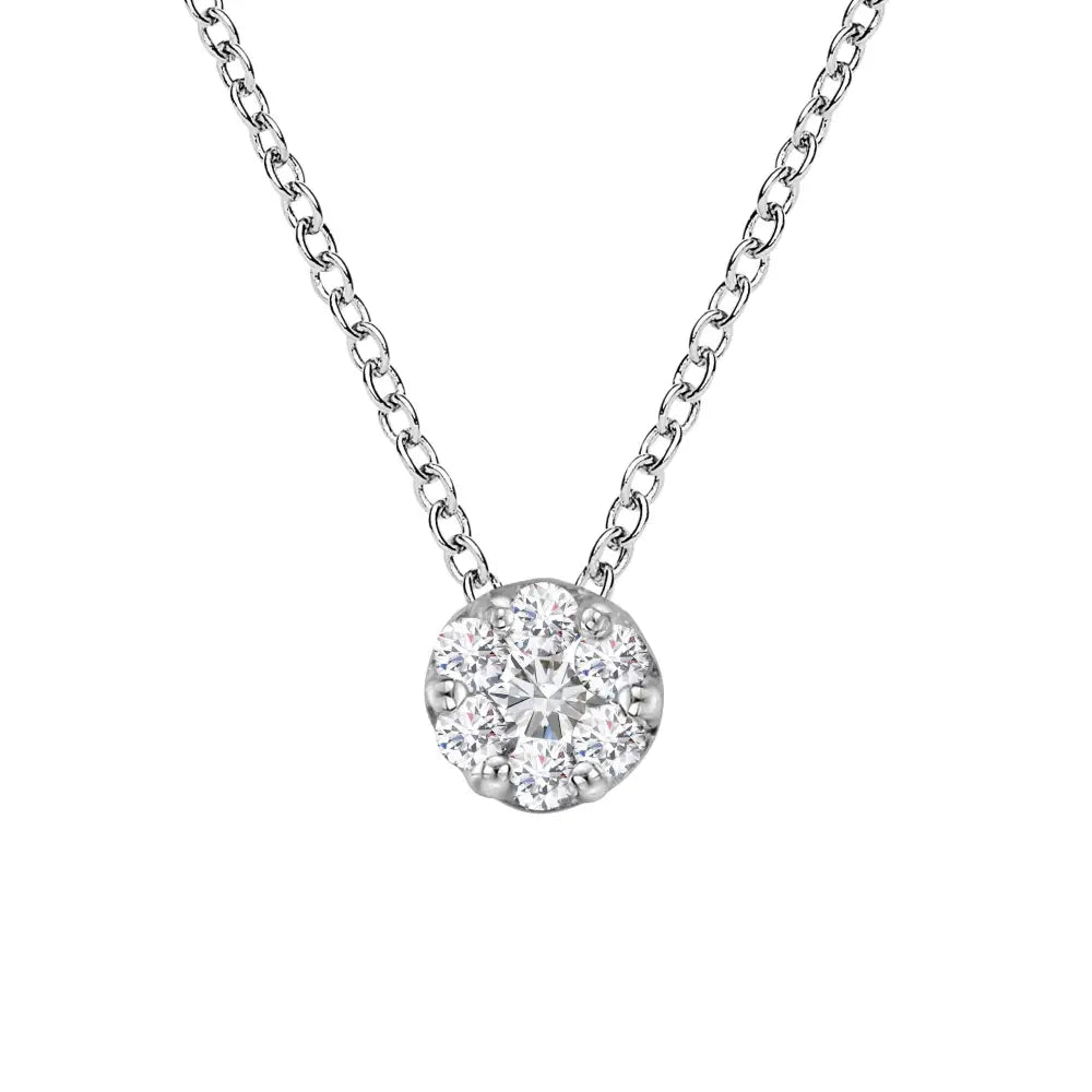 14k White Gold 1/4 Cttw Shared Prong Set Round-ct Diamond 7 Stone Floral Cluster 18’’ Pendant Necklace (h-i Color