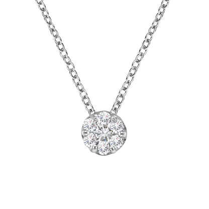 14k White Gold 1/4 Cttw Shared Prong Set Round-ct Diamond 7 Stone Floral Cluster 18’’ Pendant Necklace (h-i Color