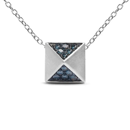 14k White Gold 1/4 Cttw Treated Blue Diamond Matte Finished Pyramid Pendant Necklace (blue Color Si1-si2 Clarity)