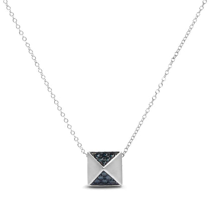 14k White Gold 1/4 Cttw Treated Blue Diamond Matte Finished Pyramid Pendant Necklace (blue Color Si1-si2 Clarity)