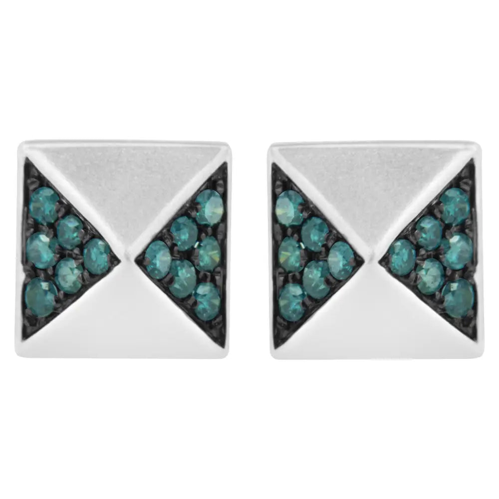 14k White Gold 1/4 Cttw Treated Blue Diamond Pyramid Stud Earring (blue Color Si1-si2 Clarity) - Fine Jewelry us Direct