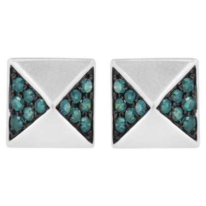 14k White Gold 1/4 Cttw Treated Blue Diamond Pyramid Stud Earring (blue Color Si1-si2 Clarity) - Fine Jewelry us Direct