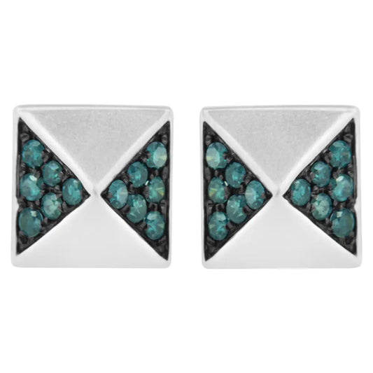 14k White Gold 1/4 Cttw Treated Blue Diamond Pyramid Stud Earring (blue Color Si1-si2 Clarity) - Fine Jewelry us Direct