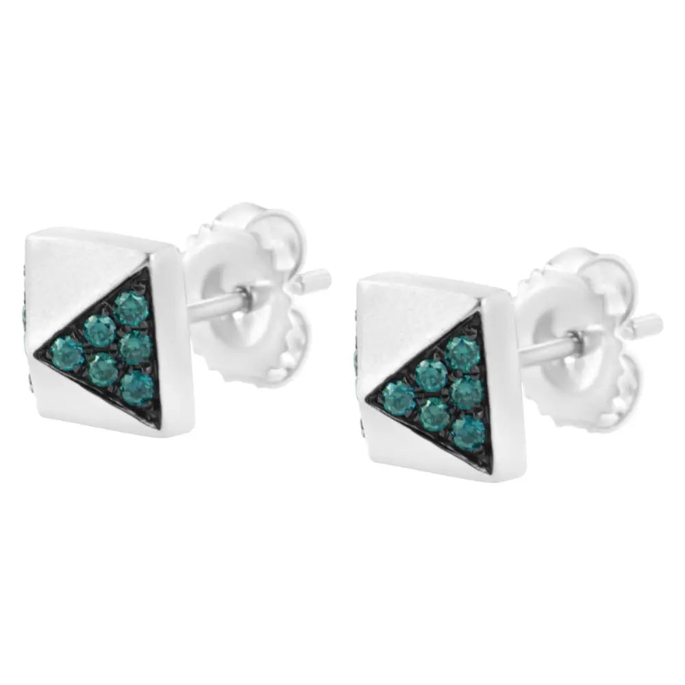 14k White Gold 1/4 Cttw Treated Blue Diamond Pyramid Stud Earring (blue Color Si1-si2 Clarity) - Fine Jewelry us Direct