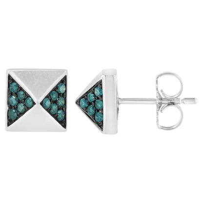 14k White Gold 1/4 Cttw Treated Blue Diamond Pyramid Stud Earring (blue Color Si1-si2 Clarity) - Fine Jewelry us Direct