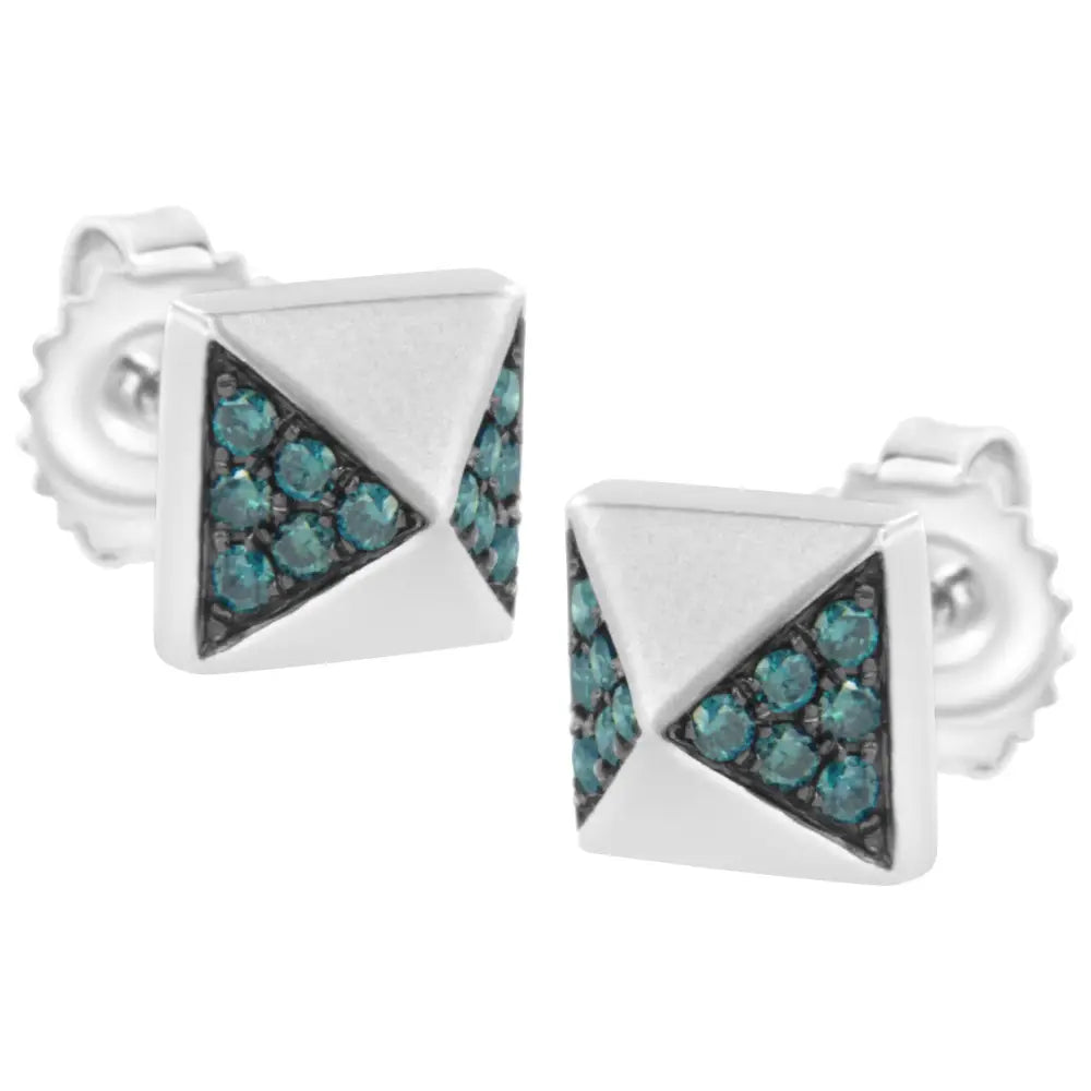 14k White Gold 1/4 Cttw Treated Blue Diamond Pyramid Stud Earring (blue Color Si1-si2 Clarity) - Fine Jewelry us Direct