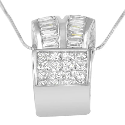 14k White Gold 1 5/8 Cttw Princess and Baguette Cut Diamond Heart Ribbon Pendant Necklace (g-h Vs1-vs2) - Fine Jewelry