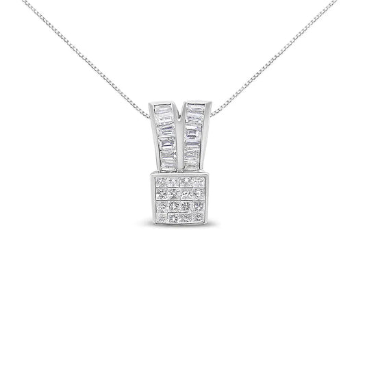 14k White Gold 1 5/8 Cttw Princess and Baguette Cut Diamond Heart Ribbon Pendant Necklace (g-h Vs1-vs2) - Fine Jewelry