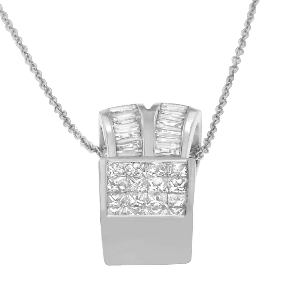 14k White Gold 1 5/8 Cttw Princess and Baguette Cut Diamond Heart Ribbon Pendant Necklace (g-h Vs1-vs2) - Fine Jewelry