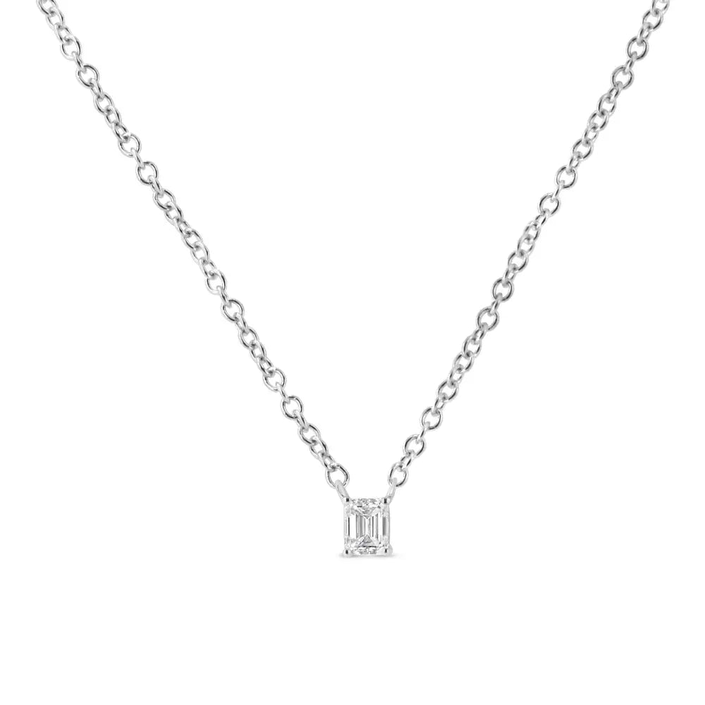 14k White Gold 1/5 Cttw Emerald Shape Solitaire Diamond 18’’ Pendant Necklace (g-h Color Vs2-si1 Clarity) - Fine